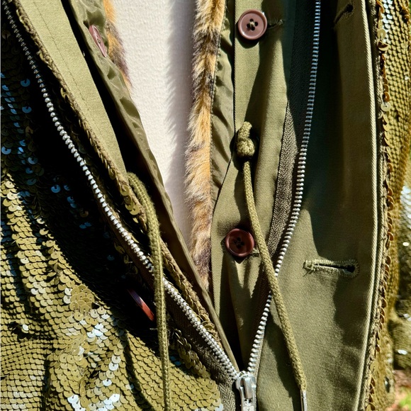 Ashish Olive Sequin Parka w Leopard Fur like featured in Ab Fab - Picture 10 of 16